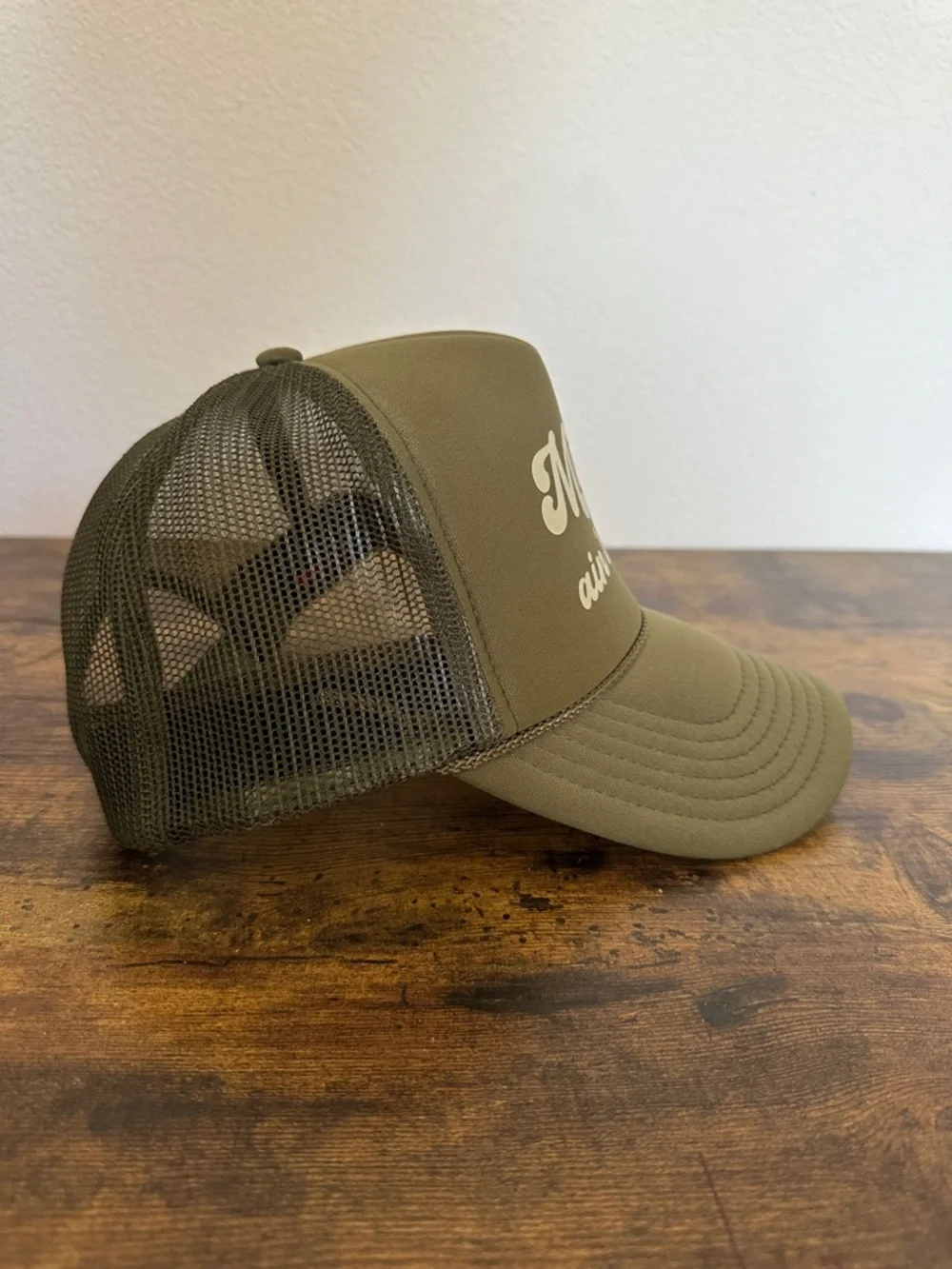 OTTO Olive Trucker Hat with Cream Script